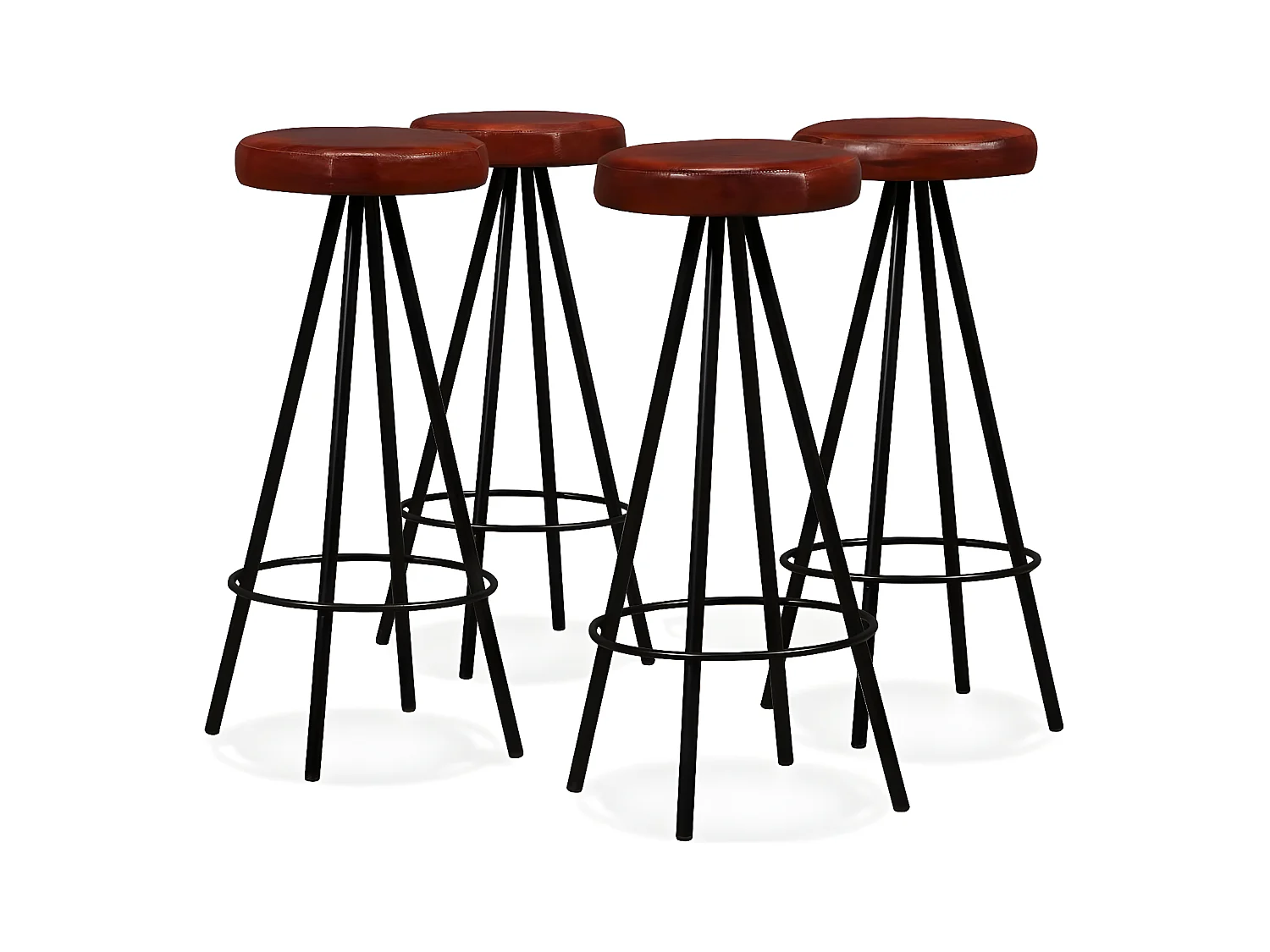 Tabouret de bar cuir marron et pieds métal noir Gream - Lot de 4