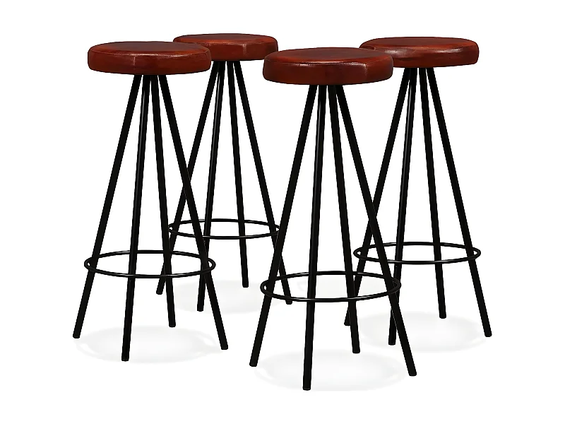 Tabouret de bar cuir marron et pieds métal noir Gream - Lot de 4