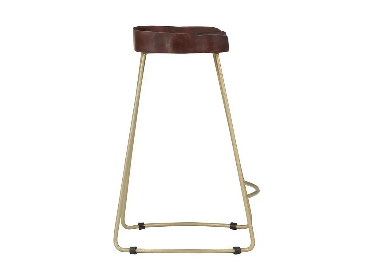 Tabouret manguier massif foncé et métal Bord H 78cm - Lot de 2