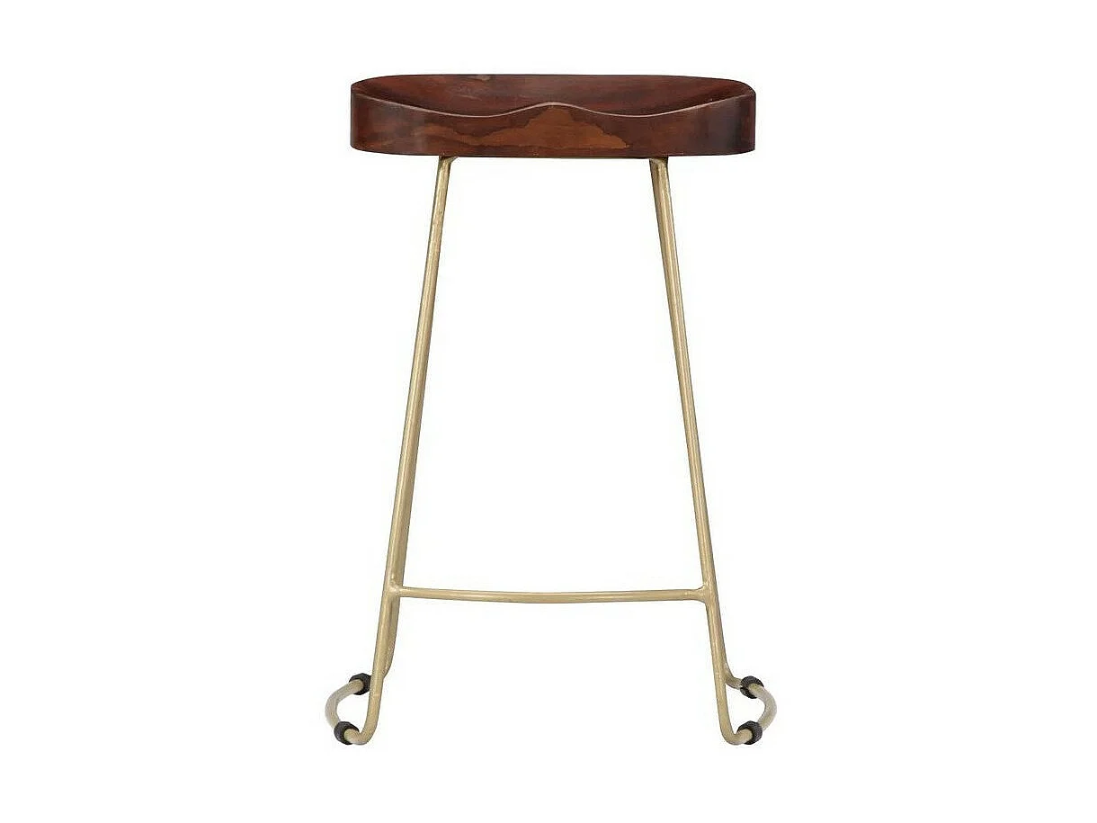 Tabouret manguier massif foncé et métal Bord H 78cm - Lot de 2