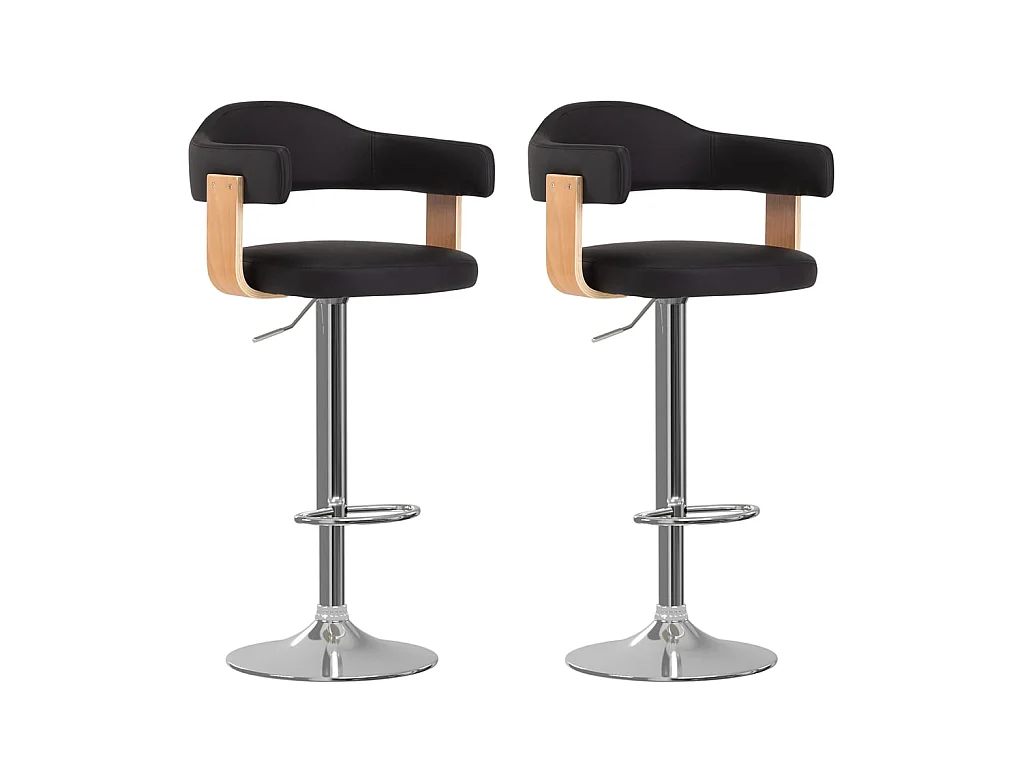 Tabourets de bar 2 pcs Noir Bois courbé et similicuir 3
