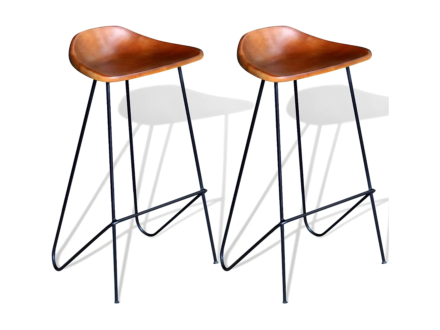 Tabouret de bar cuir marron et pieds métal noir Ural - lot de 2