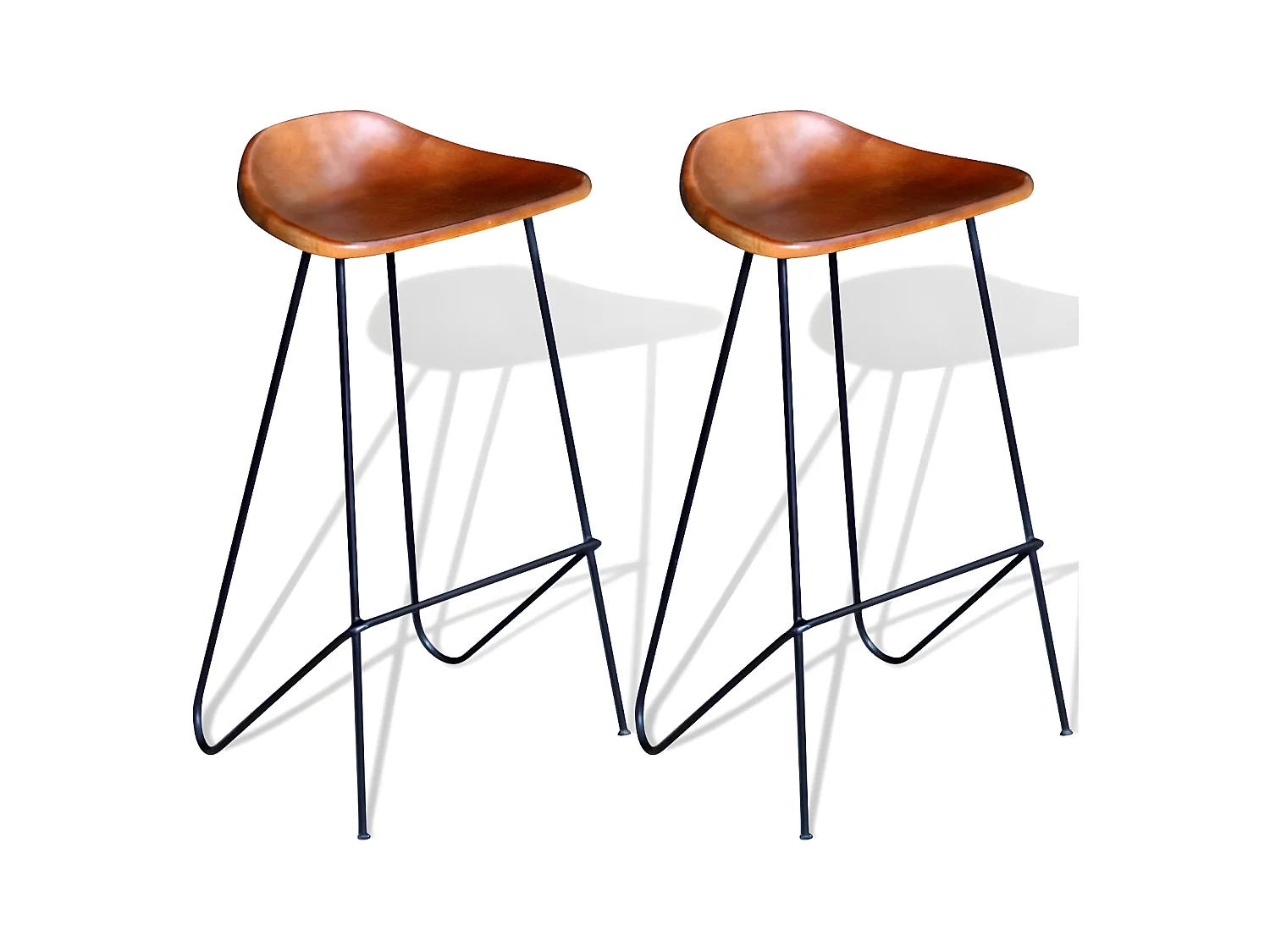 Tabouret de bar cuir marron et pieds métal noir Ural - lot de 2