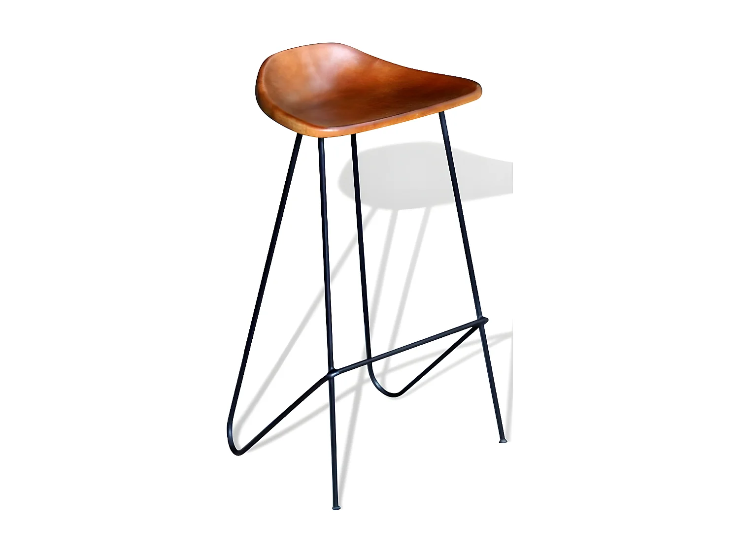 Tabouret de bar cuir marron et pieds métal noir Ural - lot de 2