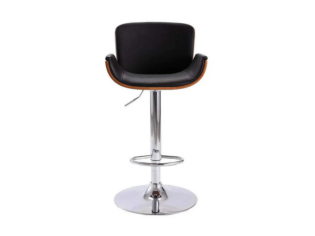 Chaise de bar simili cuir noir et bois foncé Bilen