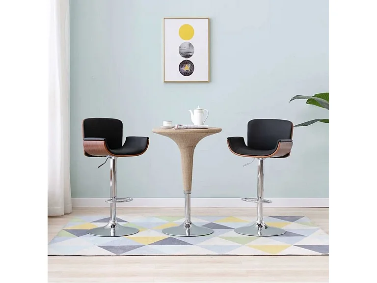 Chaise de bar simili cuir noir et bois foncé Bilen