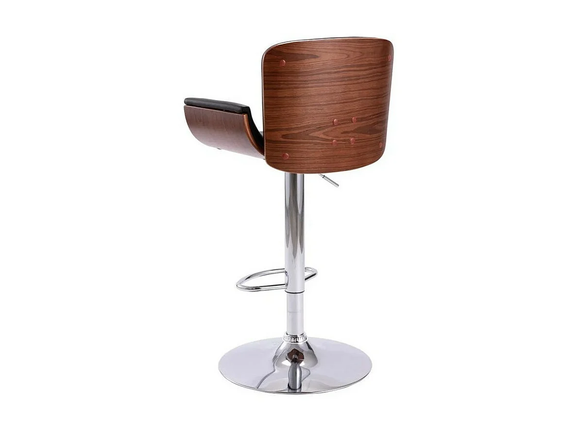 Chaise de bar simili cuir noir et bois foncé Bilen