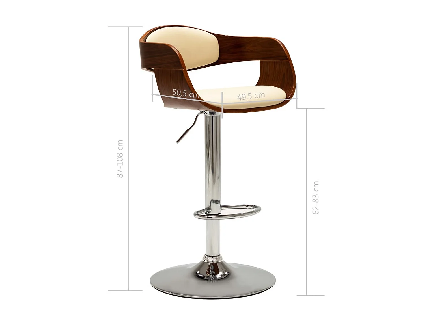 Chaises de bar 2 pcs Crème Bois courbé et similicuir 2