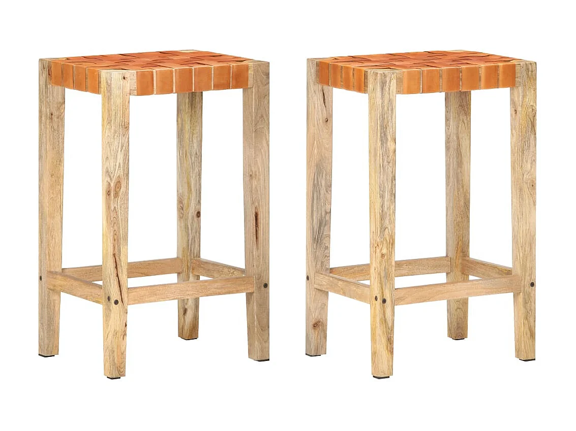 Tabourets de bar 2 pcs Marron Cuir véritable 75cm