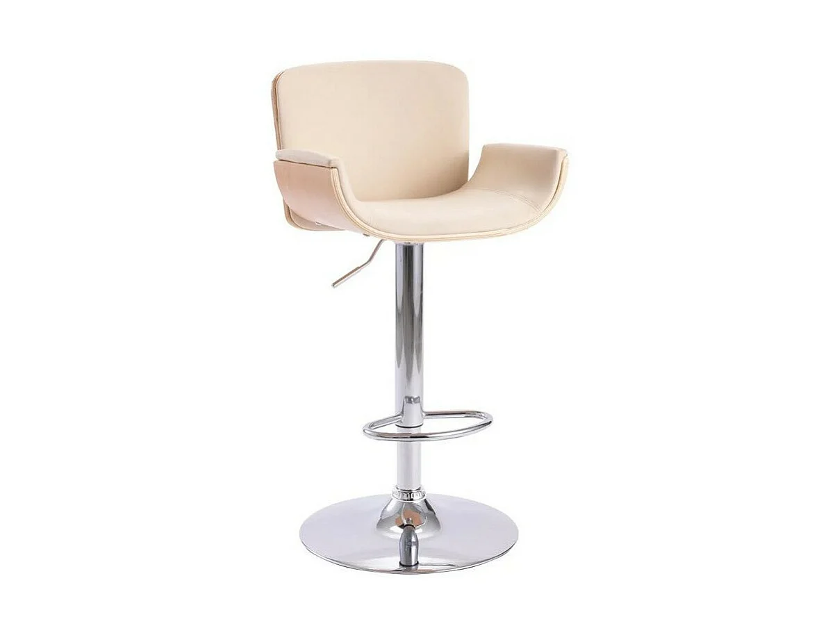 Chaise de bar simili cuir crème et bois clair Bilen