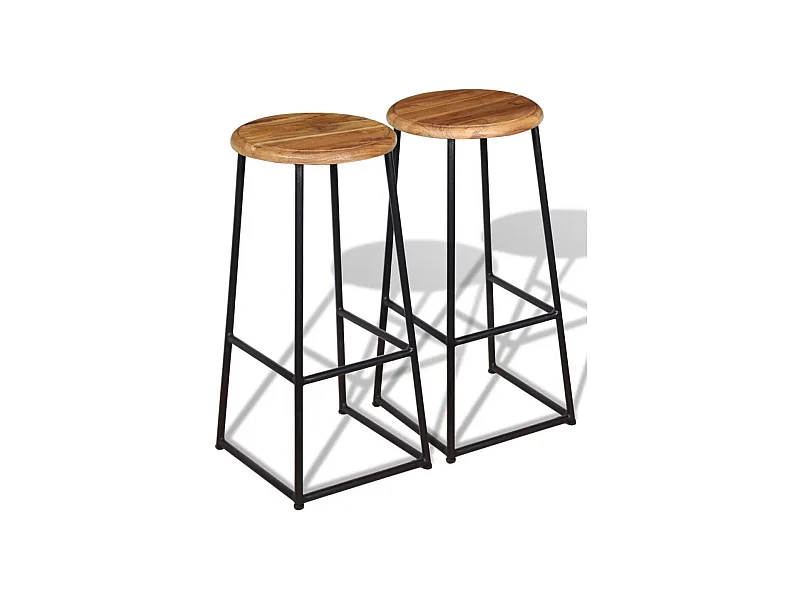 Tabouret de bar teck clair et pieds métal noir Ogo - Lot de 2