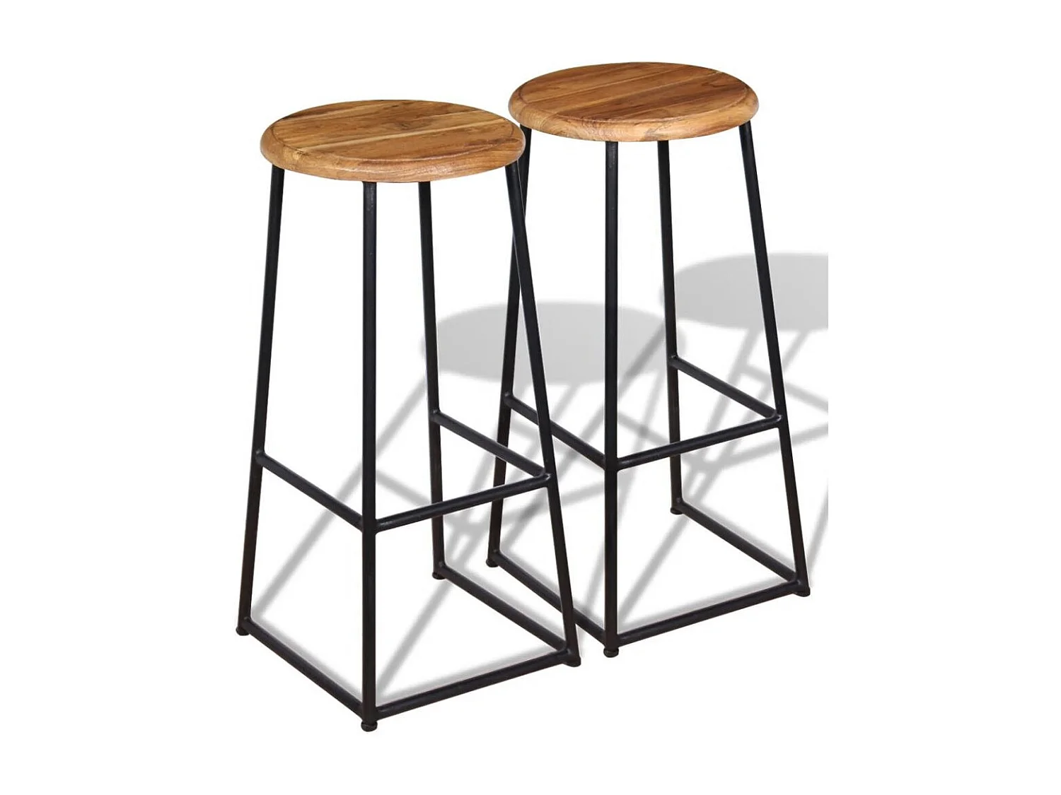 Tabouret de bar teck clair et pieds métal noir Ogo - Lot de 2