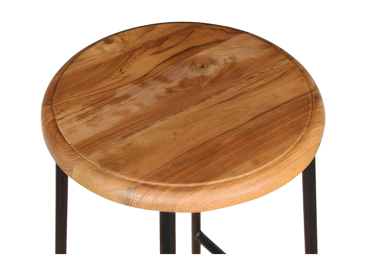 Tabouret de bar teck clair et pieds métal noir Ogo - Lot de 2