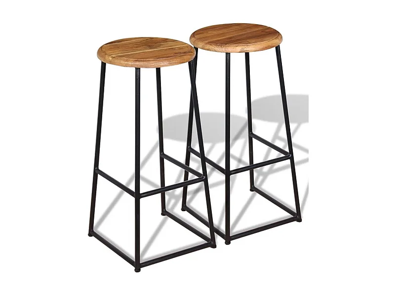 Tabouret de bar teck clair et pieds métal noir Ogo - Lot de 2