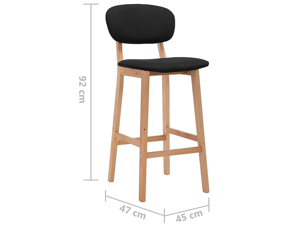 Chaise de bar tissu noir et bois de hêtre massif Kamila - Lot de 2