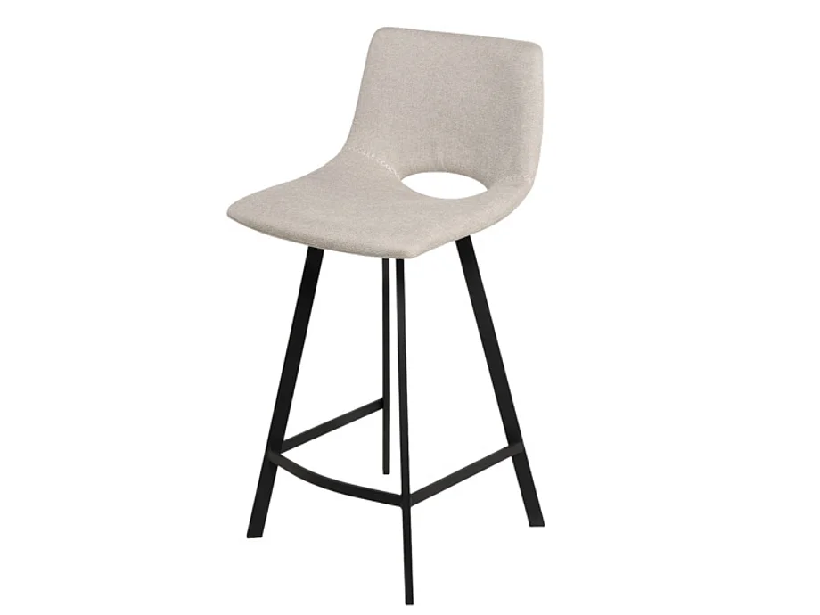 Tabouret moderne tissu avec pieds en métal noir Karane-Couleur Beige clair-Hauteur d'assise 66 cm