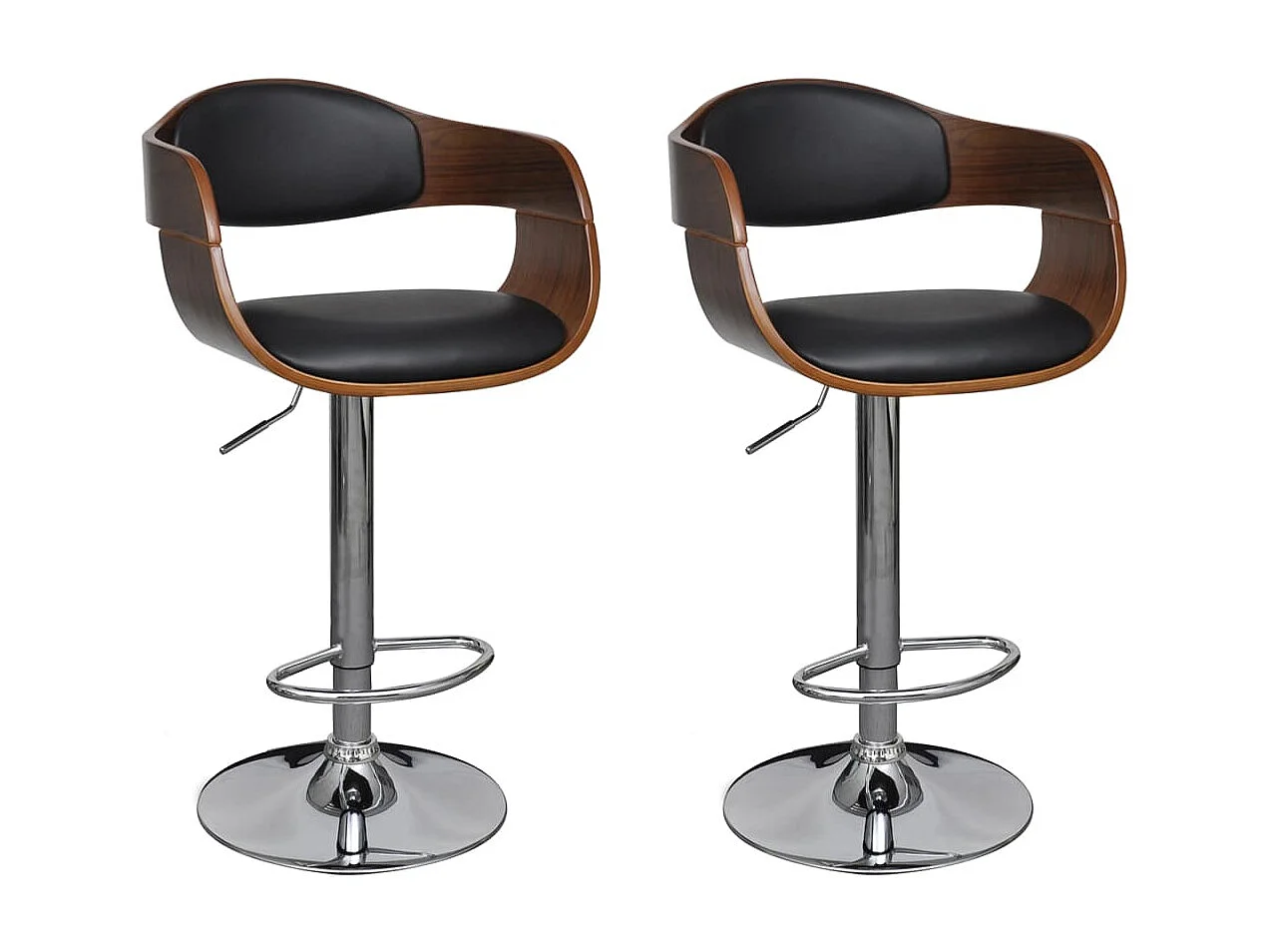 Tabourets de bar 2 pcs Noir Bois courbé et similicuir 2
