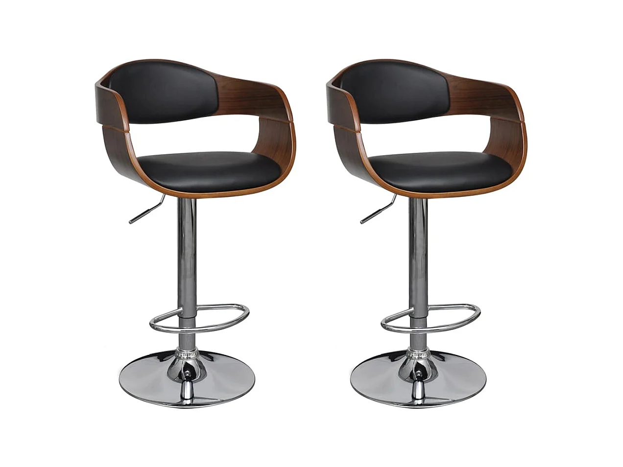 Tabourets de bar 2 pcs Noir Bois courbé et similicuir 2