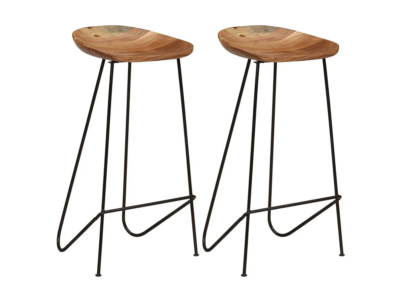 Tabouret bois d'acacia et acier noir Vagas - Lot de 2