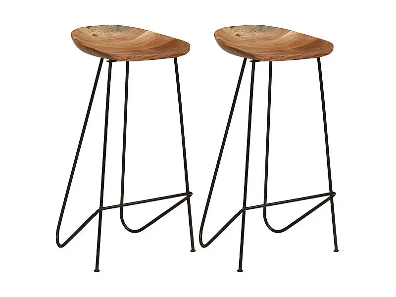 Tabouret bois d'acacia et acier noir Vagas - Lot de 2
