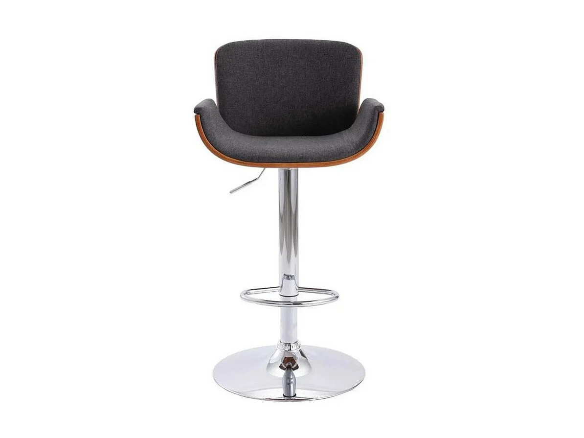 Chaise de bar tissu gris et bois foncé pied métal chromé Bilen