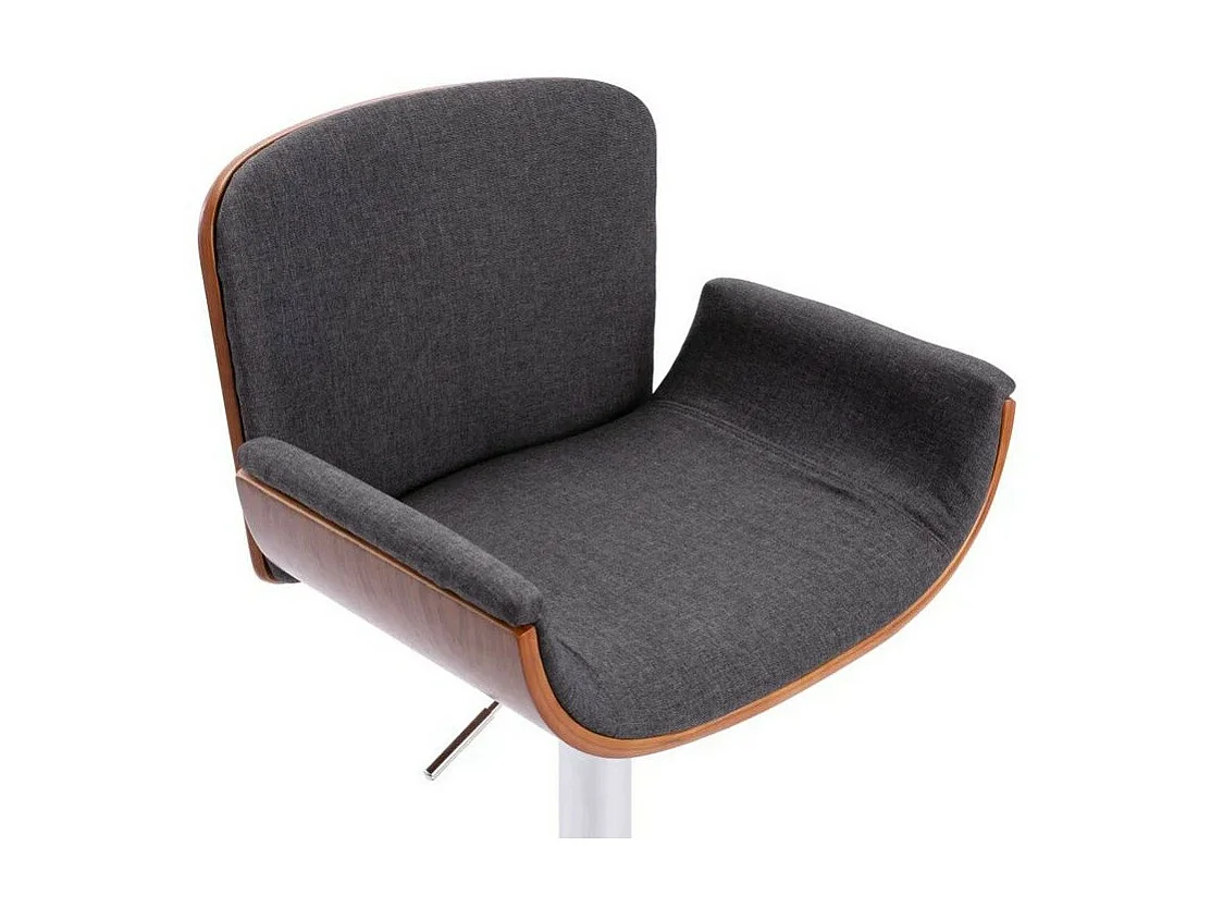 Chaise de bar tissu gris et bois foncé pied métal chromé Bilen