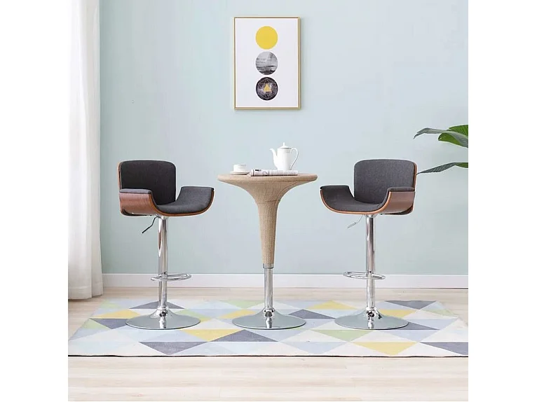 Chaise de bar tissu gris et bois foncé pied métal chromé Bilen