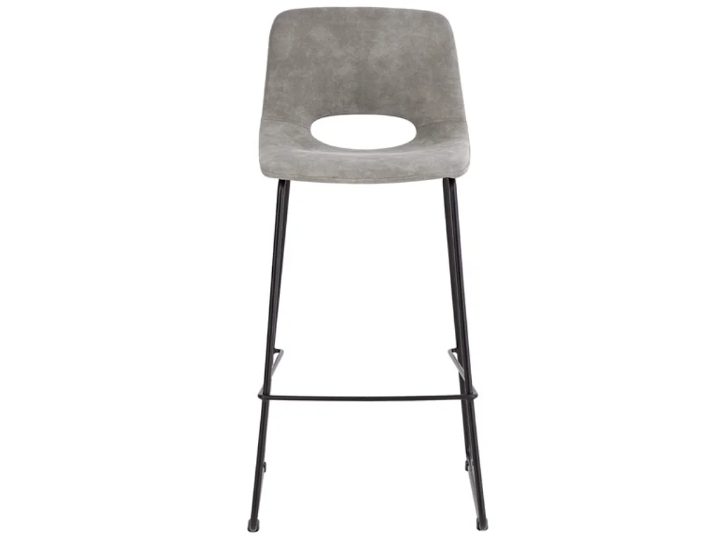 Chaise de bar polyester imitation cuir avec pieds en métal Roxane-Couleur Gris clair-Hauteur d'assise 65 cm