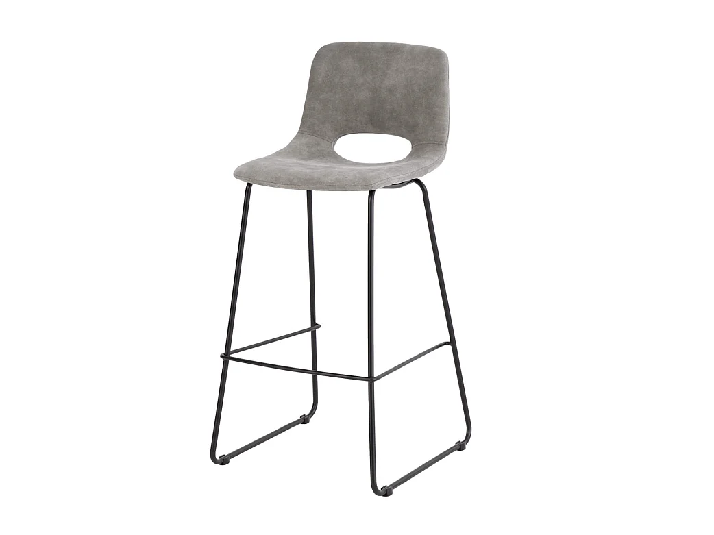 Chaise de bar polyester imitation cuir avec pieds en métal Roxane-Couleur Gris clair-Hauteur d'assise 65 cm