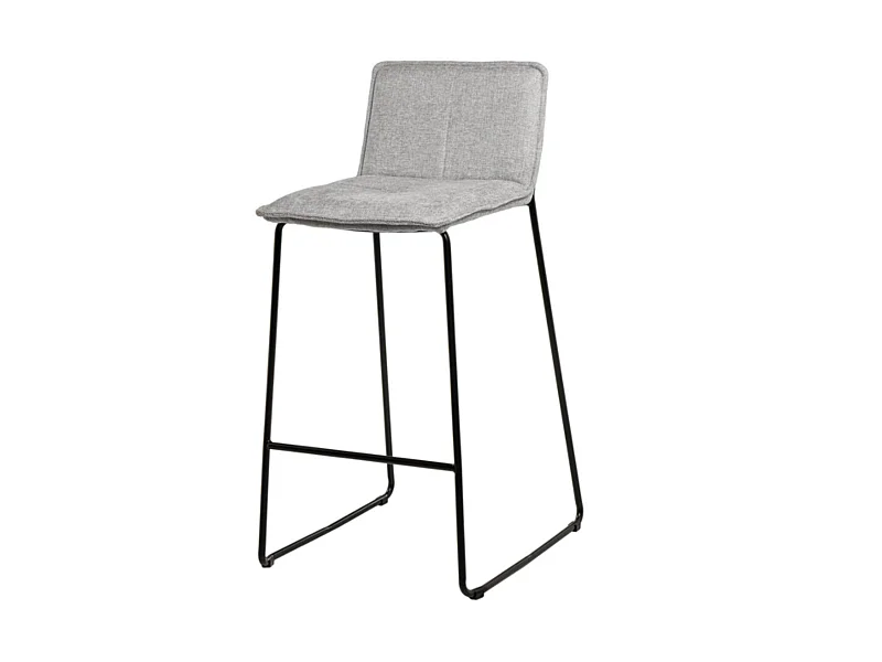 Tabouret moderne tissu avec pieds en métal noir Botane-Couleur Gris clair-Hauteur d'assise 74 cm