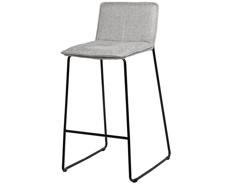 Tabouret moderne tissu avec pieds en métal noir Botane-Couleur Gris clair-Hauteur d'assise 74 cm