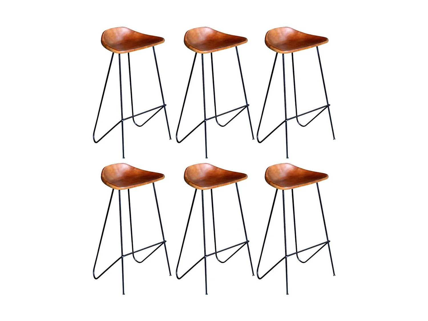 Chaises de bar 6 pcs Marron Cuir véritable 2