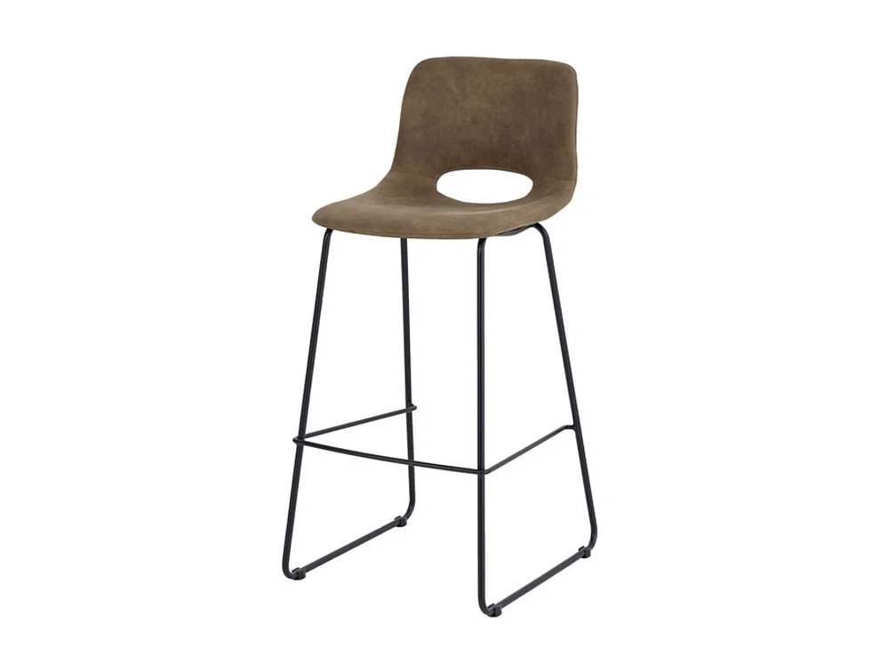 Chaise de bar polyester imitation cuir avec pieds en métal Roxane-Couleur Marron-Hauteur d'assise 65 cm