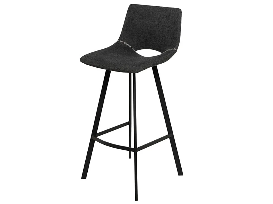 Tabouret moderne tissu avec pieds en métal noir Karane-Couleur Gris foncé-Hauteur d'assise 76 cm