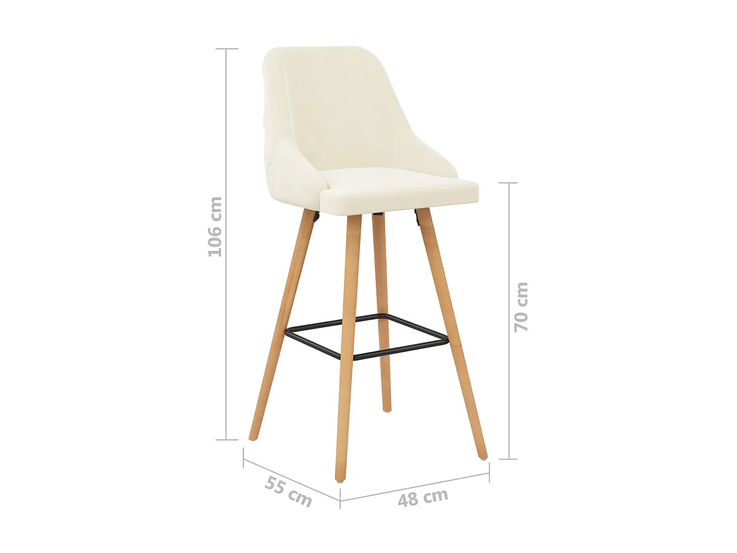 Chaises de bar 2 pcs Crème Velours