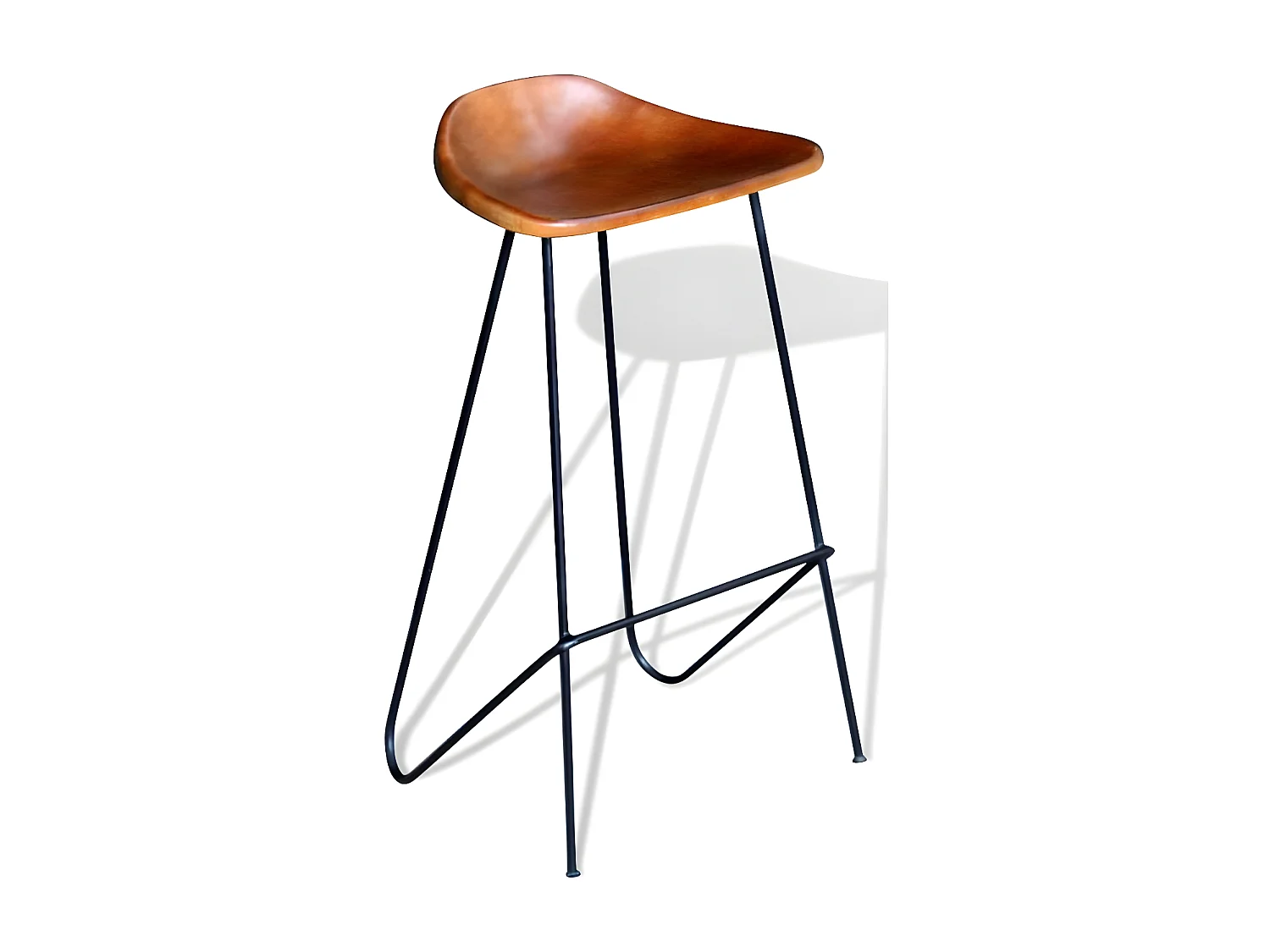 Tabouret de bar cuir marron et pieds métal noir Ural - lot de 4