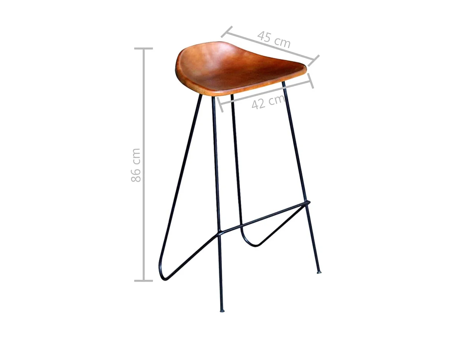 Tabouret de bar cuir marron et pieds métal noir Ural - lot de 4