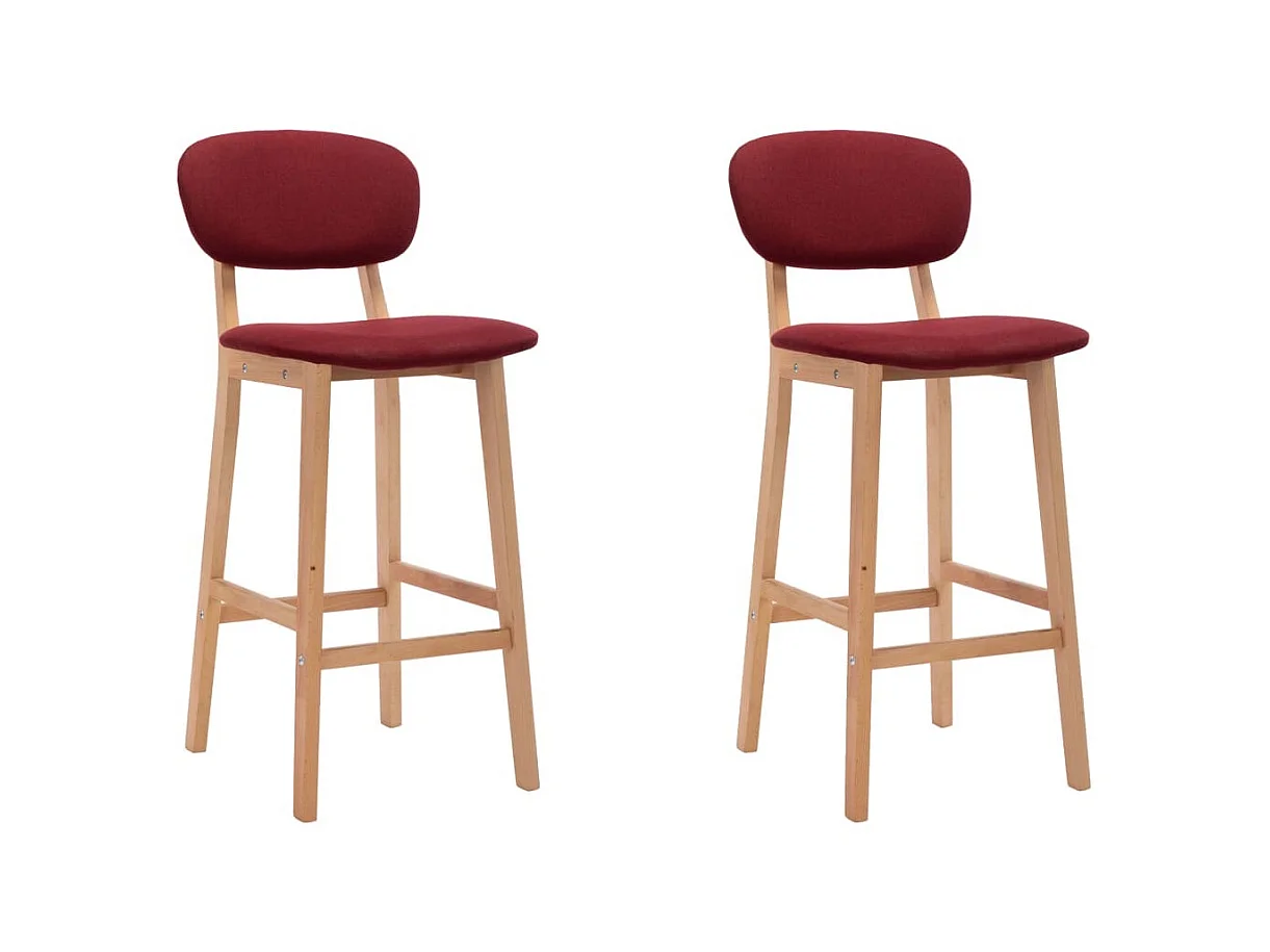 Chaise de bar tissu bordeaux et bois de hêtre massif Kamila - Lot de 2
