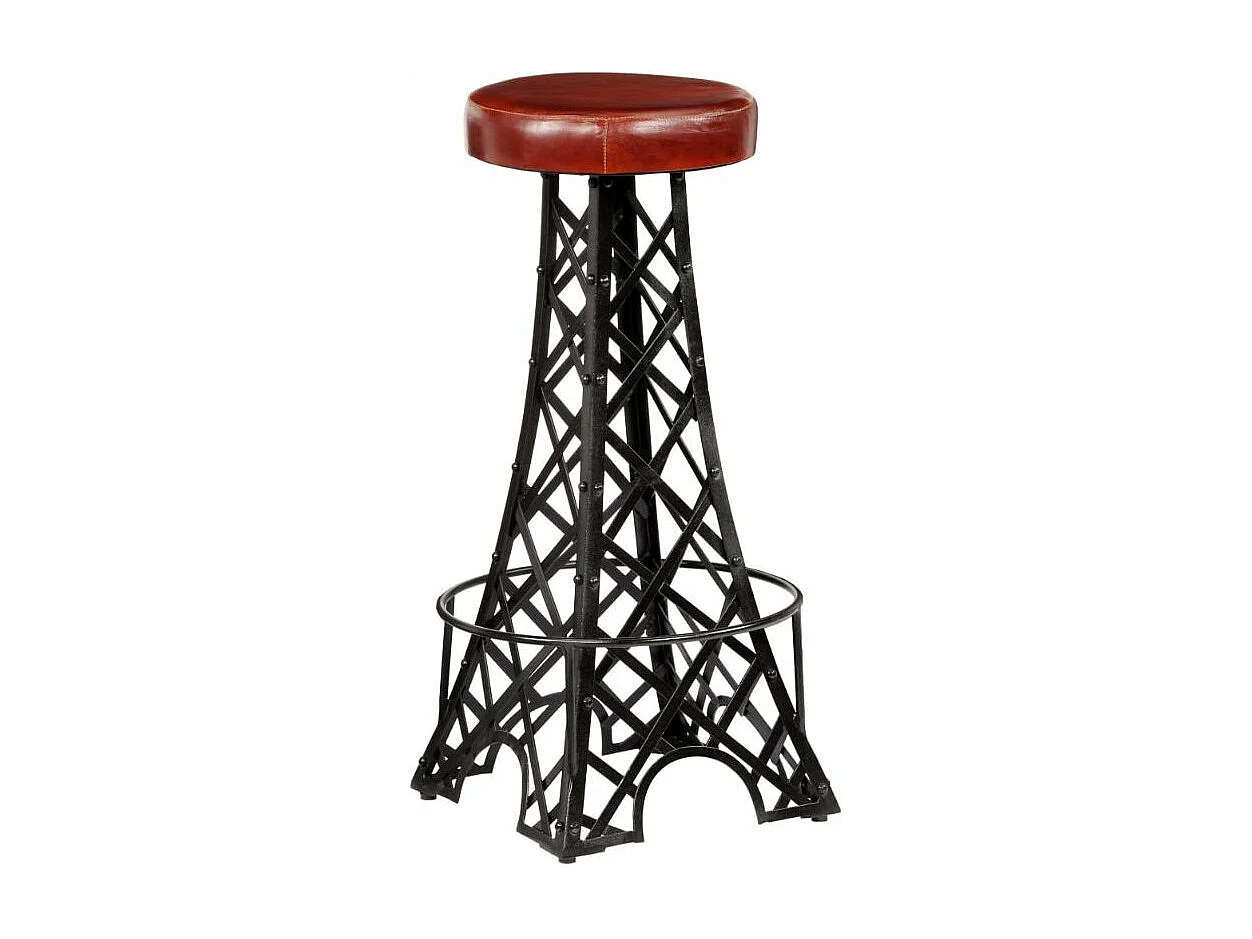 Tabouret de bar cuir marron et pieds métal noir Eishi - Lot de 2