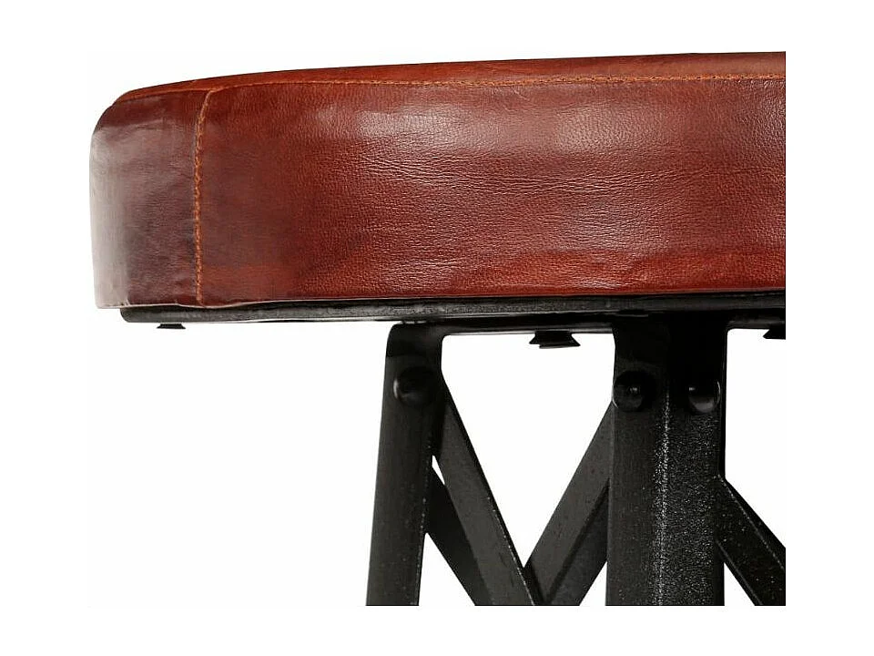 Tabouret de bar cuir marron et pieds métal noir Eishi - Lot de 2