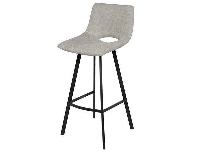 Tabouret moderne tissu avec pieds en métal noir Karane-Couleur Gris clair-Hauteur d'assise 76 cm