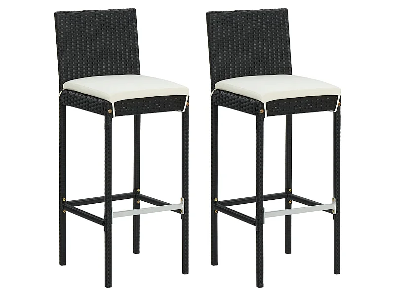 Tabourets de bar de jardin et coussins 2pcs Noir Résine tressée