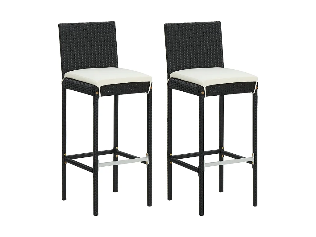 Tabourets de bar de jardin et coussins 2pcs Noir Résine tressée