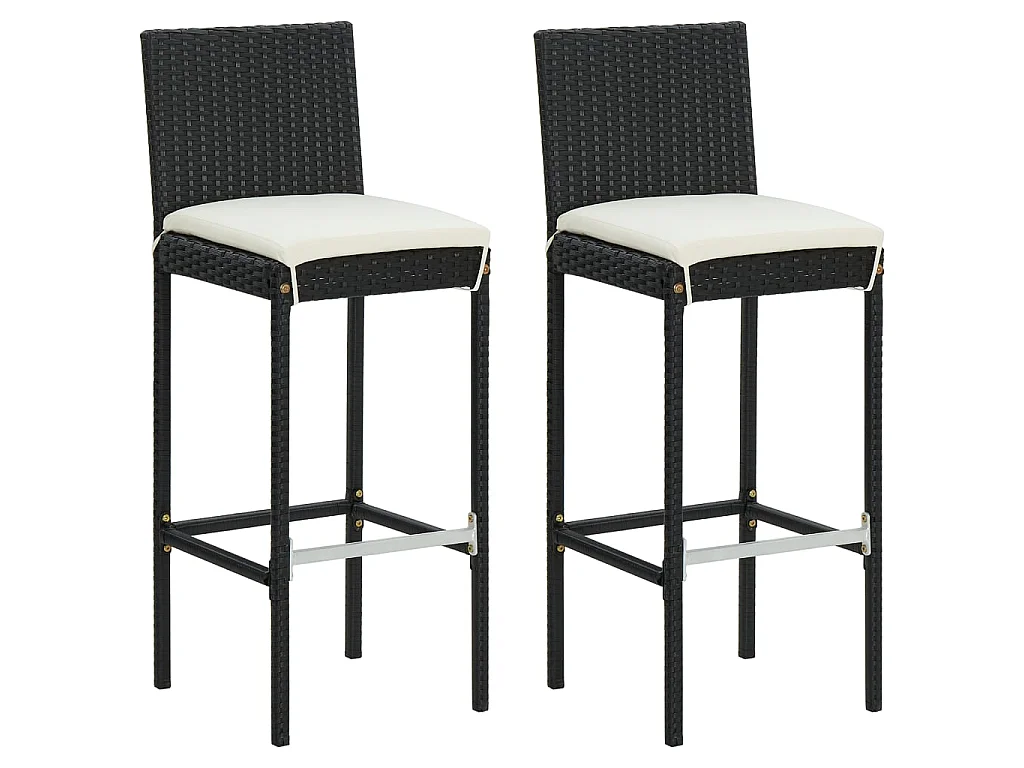 Tabourets de bar de jardin et coussins 2pcs Noir Résine tressée