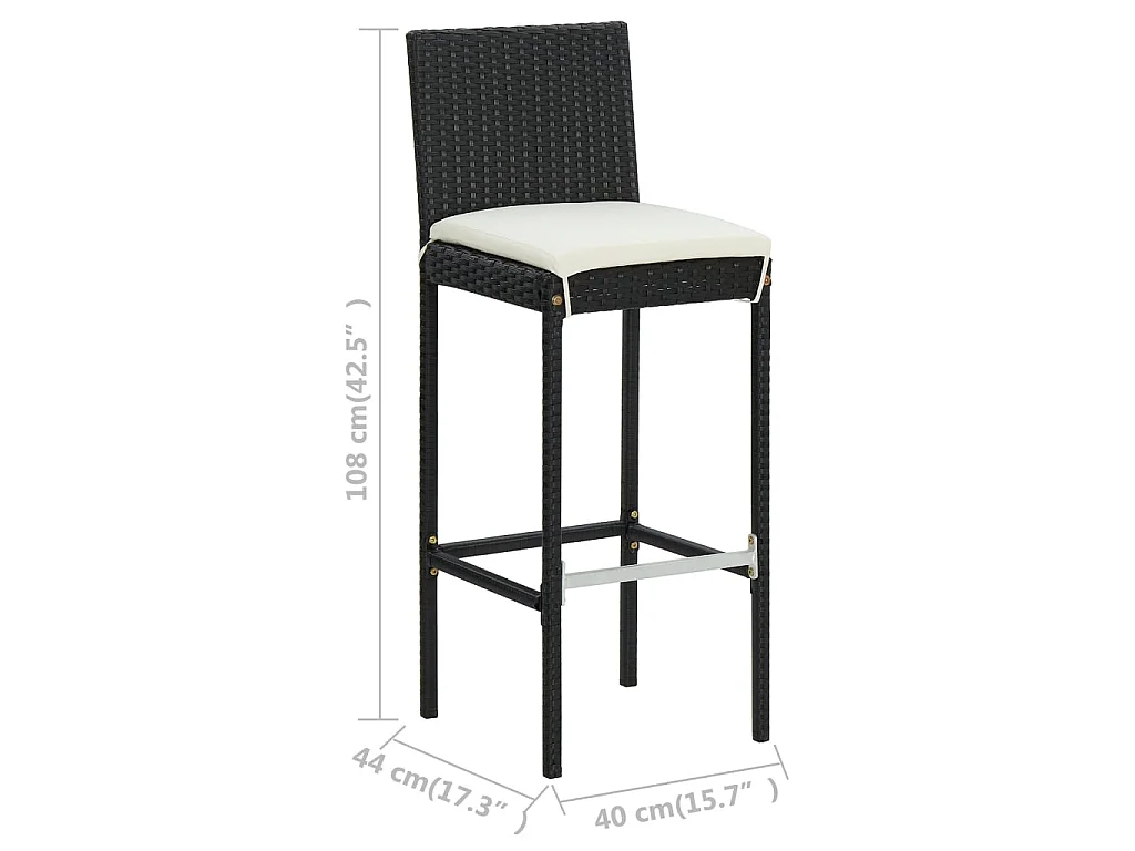 Tabourets de bar de jardin et coussins 2pcs Noir Résine tressée
