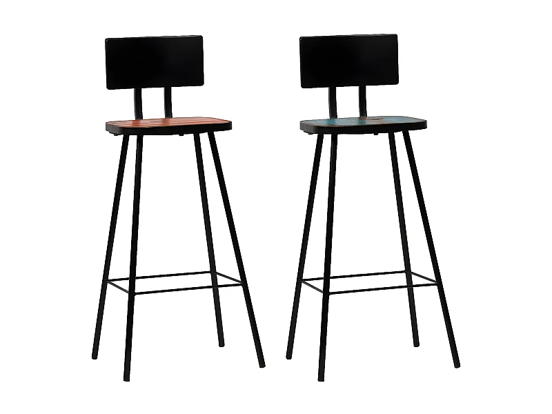 Chaise de bar bois massif et métal noir Iar - Lot de 2