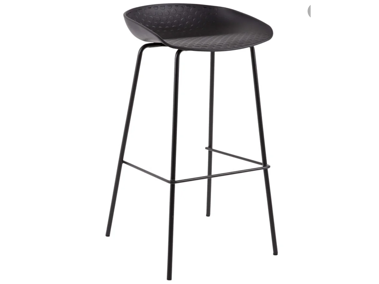 Tabouret métal et assise polypropylène Kala-Couleur Noir-Hauteur d'assise 64 cm