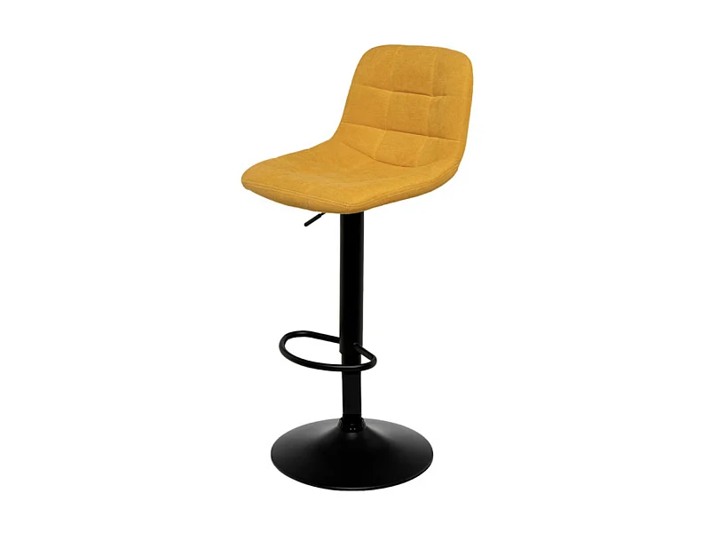 Tabouret relevable et rotatif avec assise tissu et structure métal noir Kasha-Couleur Jaune moutarde