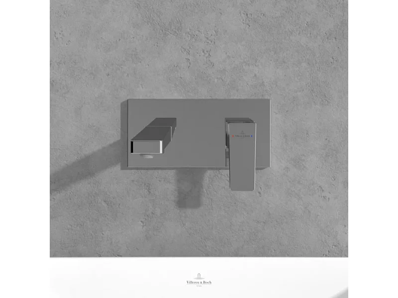 Mitigeur lavabo mural VILLEROY ET BOCH Architectura Square avec vidage Push Open Chrome + corps encastré