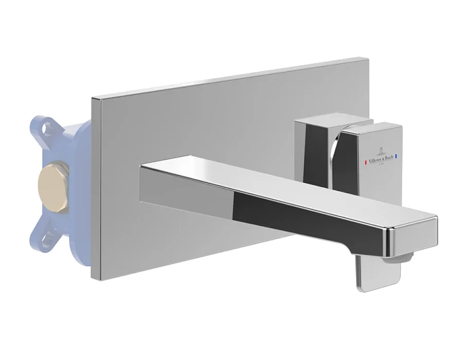 Mitigeur lavabo mural VILLEROY ET BOCH Architectura Square avec vidage Push Open Chrome + corps encastré